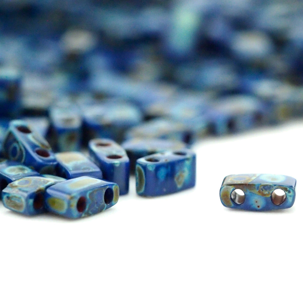 Miyuki 4518 Beads Opaque Cobalt Blue Picasso Miyuki Tila & Half Tila - 100% Guarantee