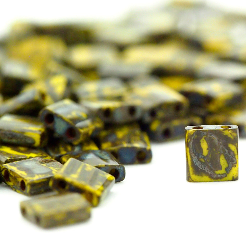 Opaque Dark Yellow Picasso Miyuki Tila & Half Tila Beads - 100% Guarantee