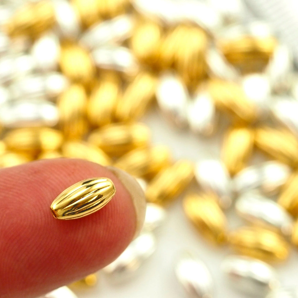 50 Corrugated Oval Silver and Gold Plated Beads in 5mm, 8mm and 12mm