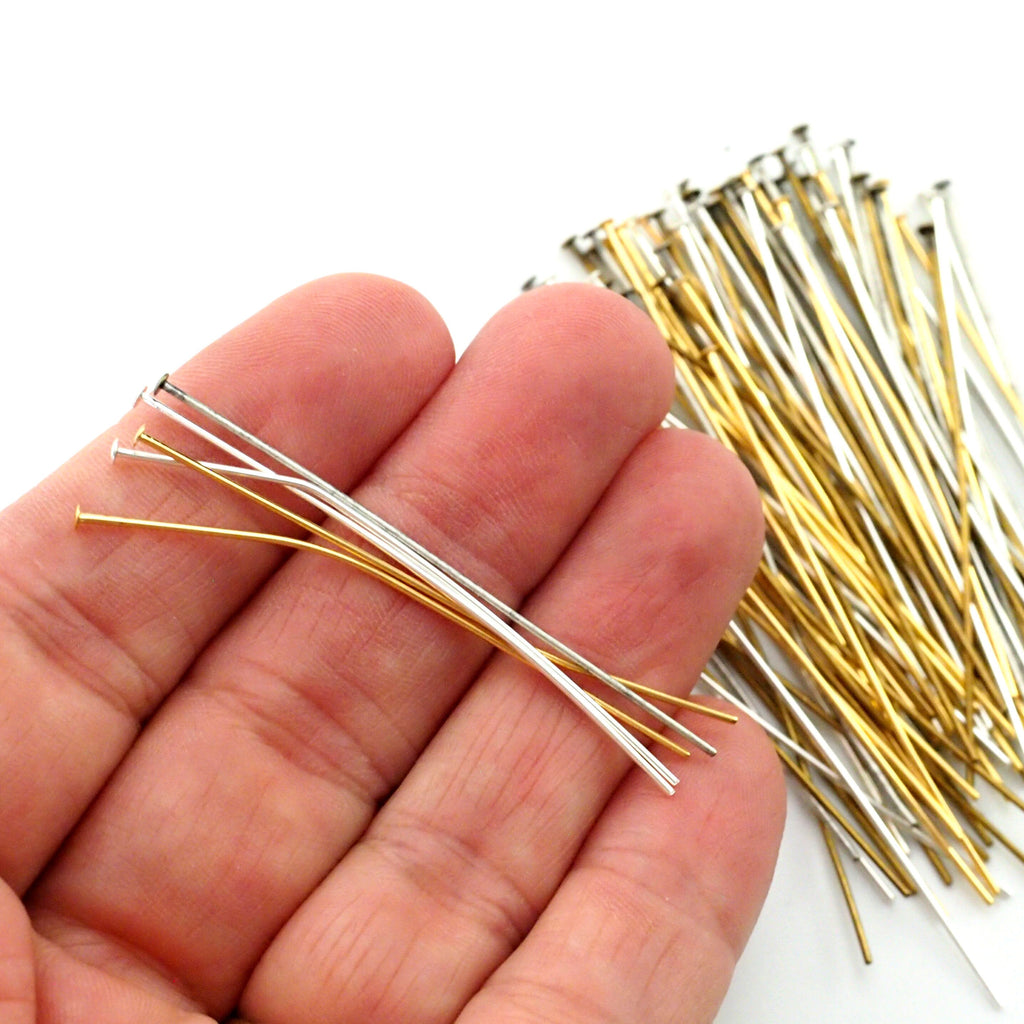 100 Flat Head Pins - Silver, Gold, Antique Silver, Antique Gold, Gunmetal, Rose Gold - 21 gauge or 24 gauge
