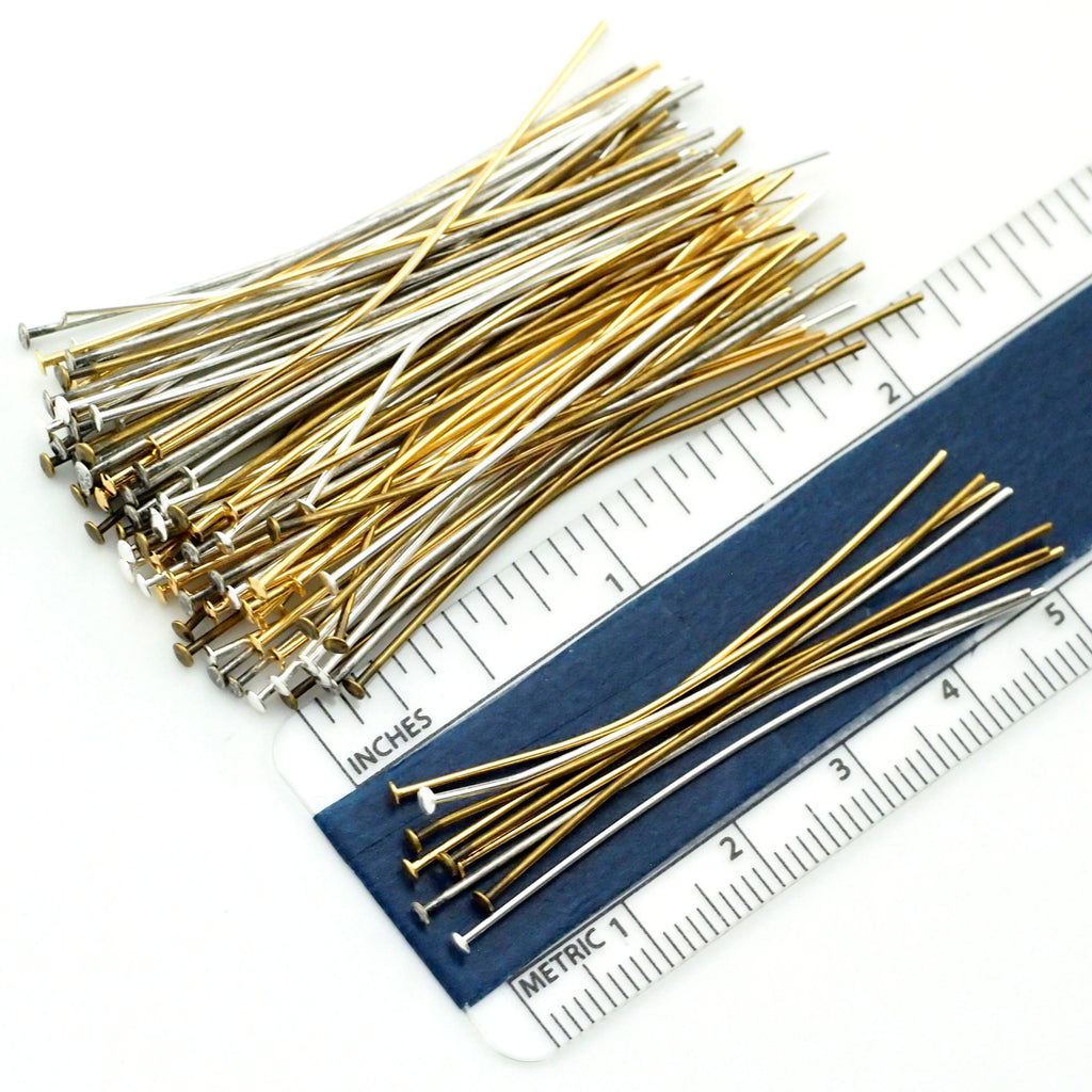 100 Flat Head Pins - Silver, Gold, Antique Silver, Antique Gold, Gunmetal, Rose Gold - 21 gauge or 24 gauge