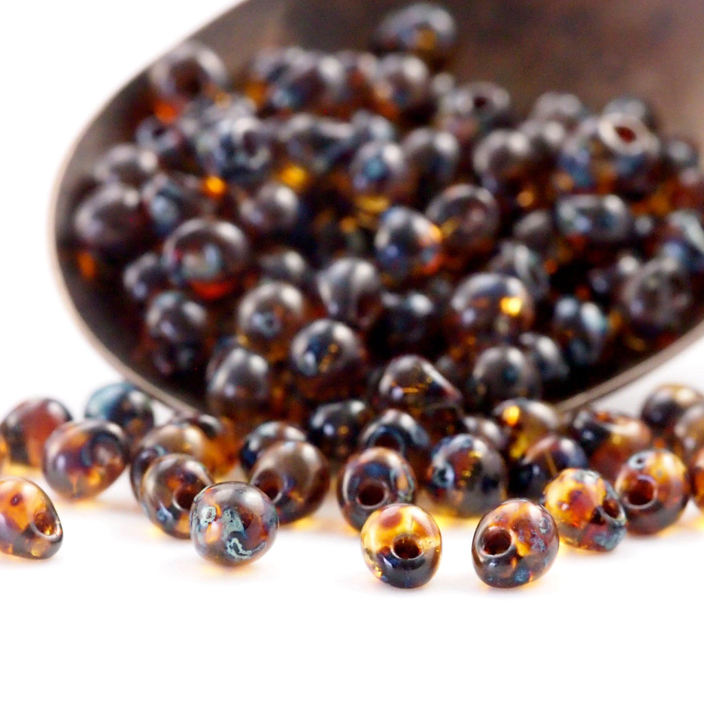 Transparent Dark Topaz Picasso Miyuki Drop Seed Beads - 100% Guarantee
