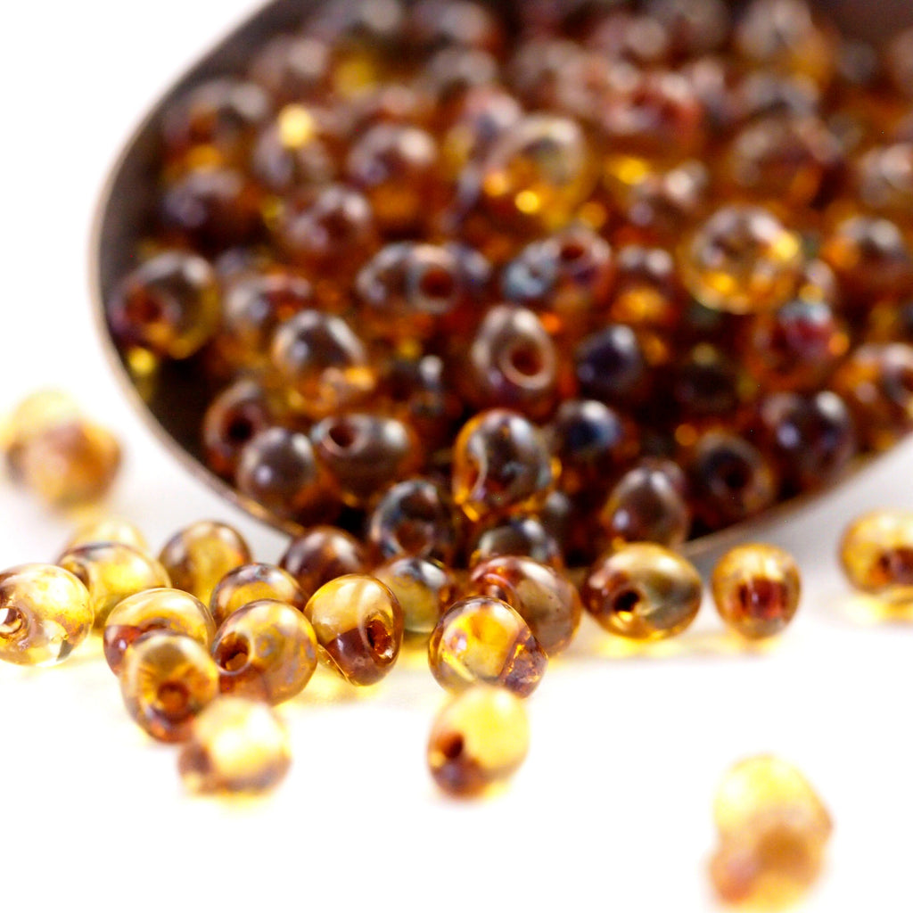 Transparent Light Topaz Picasso Miyuki Drop Beads - 100% Guarantee