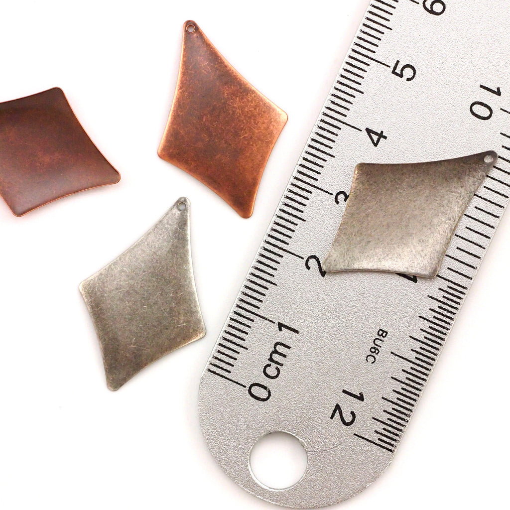 4 Geometric Pendants 30mm X 20mm - Antique Silver, Antique Copper - 100% Guarantee