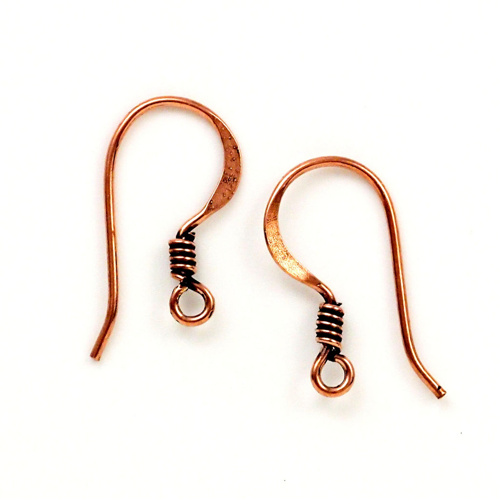 4 Pairs Antique Copper Ear Wires with Coils - Hammered or Round Solid 20 gauge
