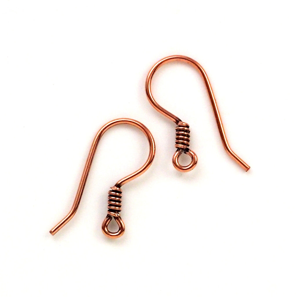 4 Pairs Antique Copper Ear Wires with Coils - Hammered or Round Solid 20 gauge