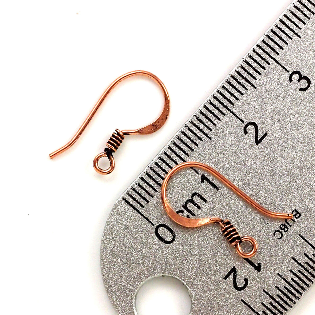 4 Pairs Antique Copper Ear Wires with Coils - Hammered or Round Solid 20 gauge