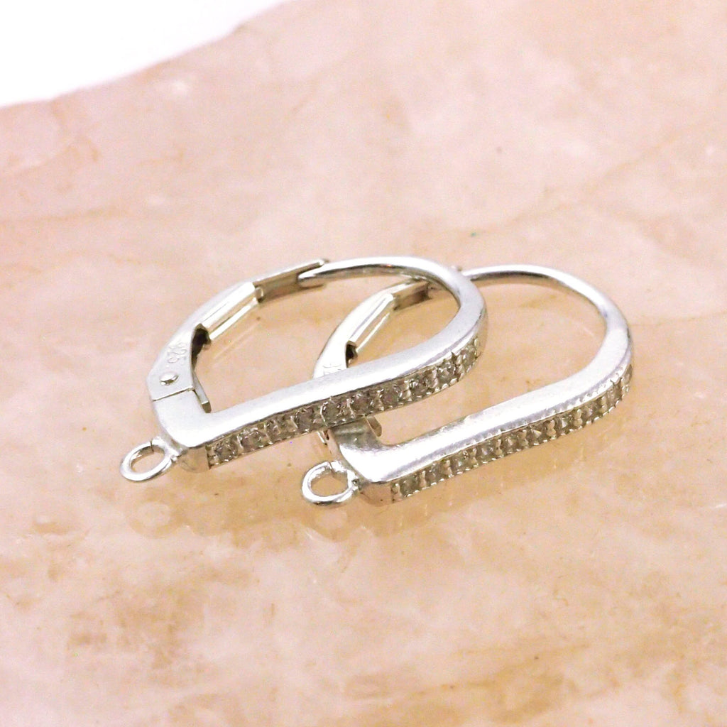 1 Pair CZ Bling Sterling Silver Leverback Ear Wires - 18mm X 12mm