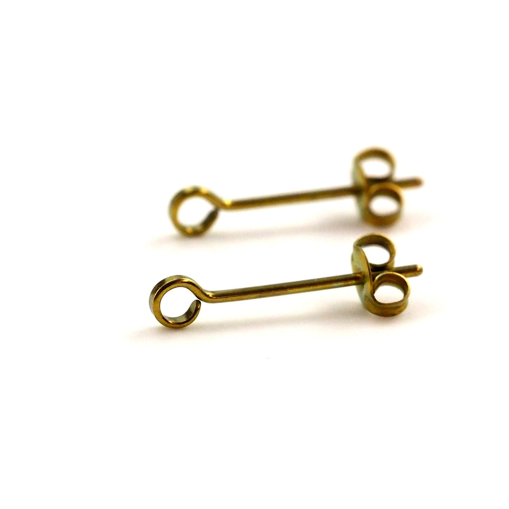 1 Pair Earring Posts with Loops - Handmade in Stainless Steel, Niobium, Sterling Silver, 14kt Gold Filled, Titanium