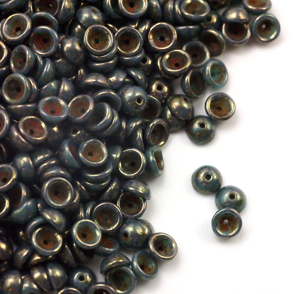 30 - 2mm X 4mm Turquoise Bronze Picasso Teacup Beads - Czech Pressed Glass - 100% Guarantee