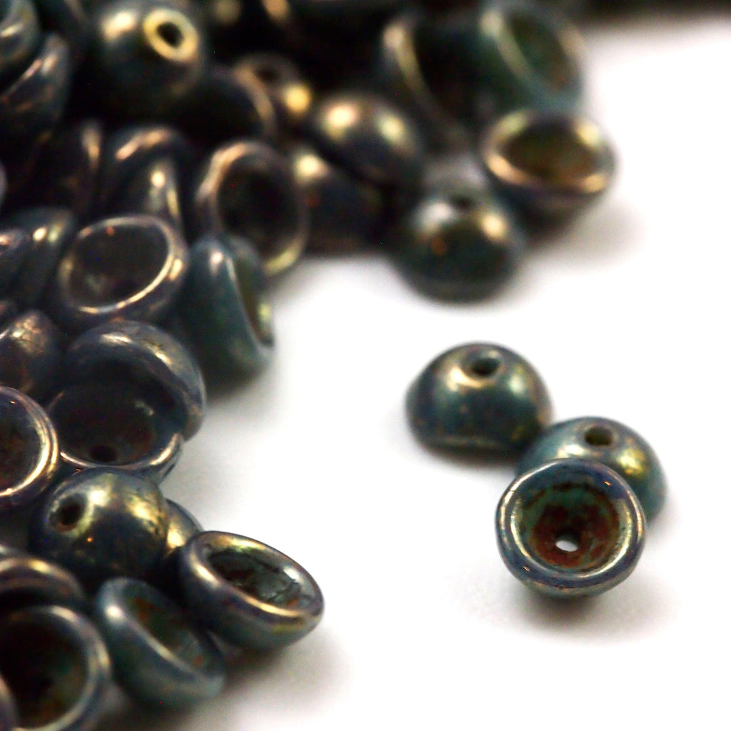 30 - 2mm X 4mm Turquoise Bronze Picasso Teacup Beads - Czech Pressed Glass - 100% Guarantee