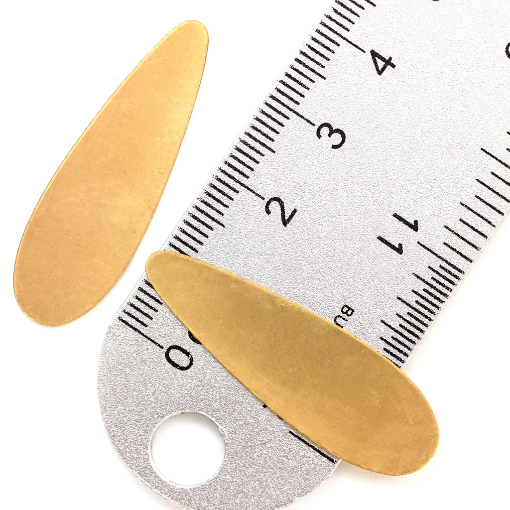 4 Brass or Copper Teardrop Stamping Blanks, Discs - Filed and Polished - 38mm X 12mm