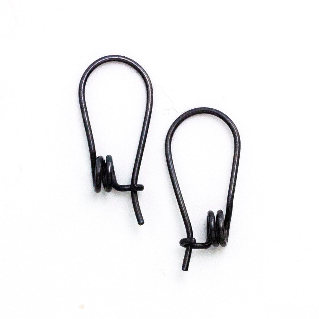 1 Pair Kidney Ear Wires Sterling Silver Double Spiral - 19 gauge in Shiny, Antique and Black