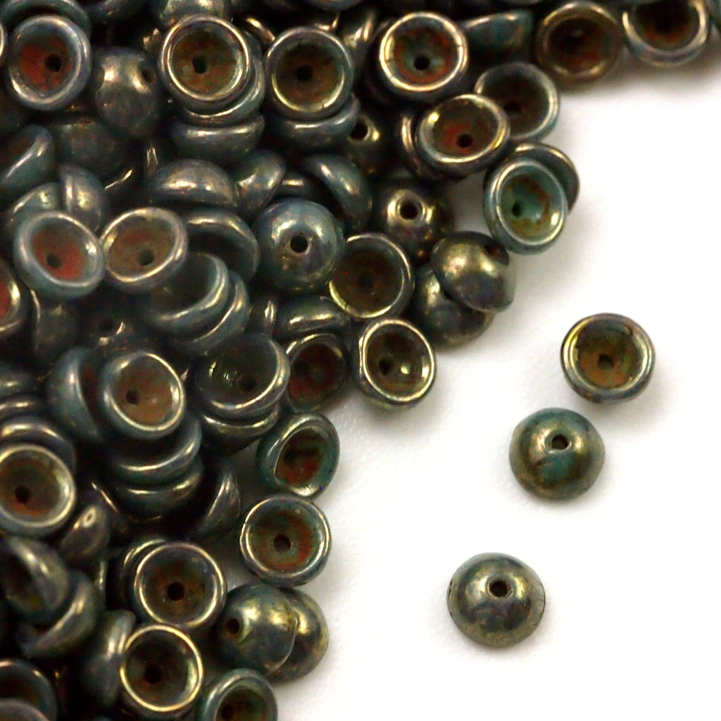 30 - 2mm X 4mm Turquoise Bronze Picasso Teacup Beads - Czech Pressed Glass - 100% Guarantee