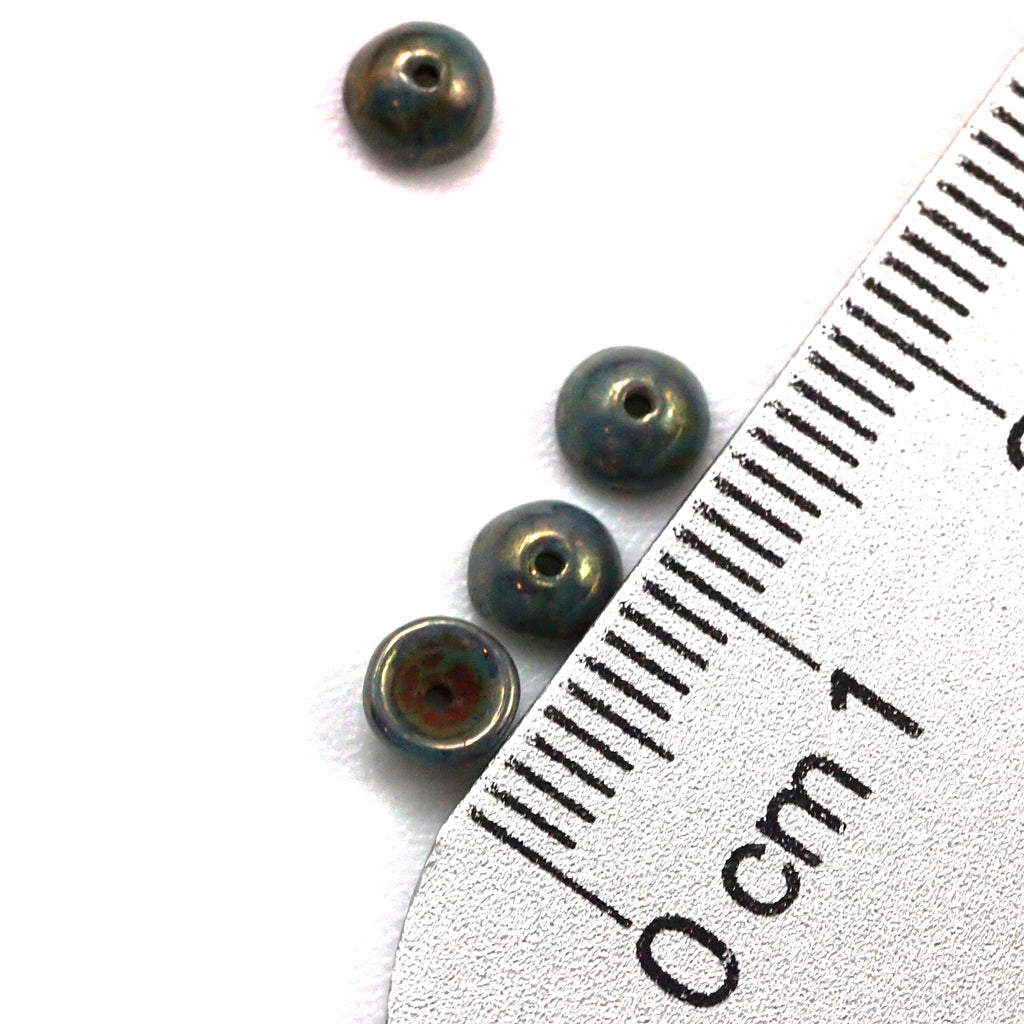 30 - 2mm X 4mm Turquoise Bronze Picasso Teacup Beads - Czech Pressed Glass - 100% Guarantee