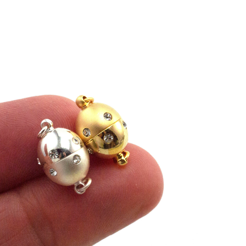 1 Magnetic Oval Clasp - Cubic Zirconia Accented Silver Plated or Gold Plated - 100% Guarantee