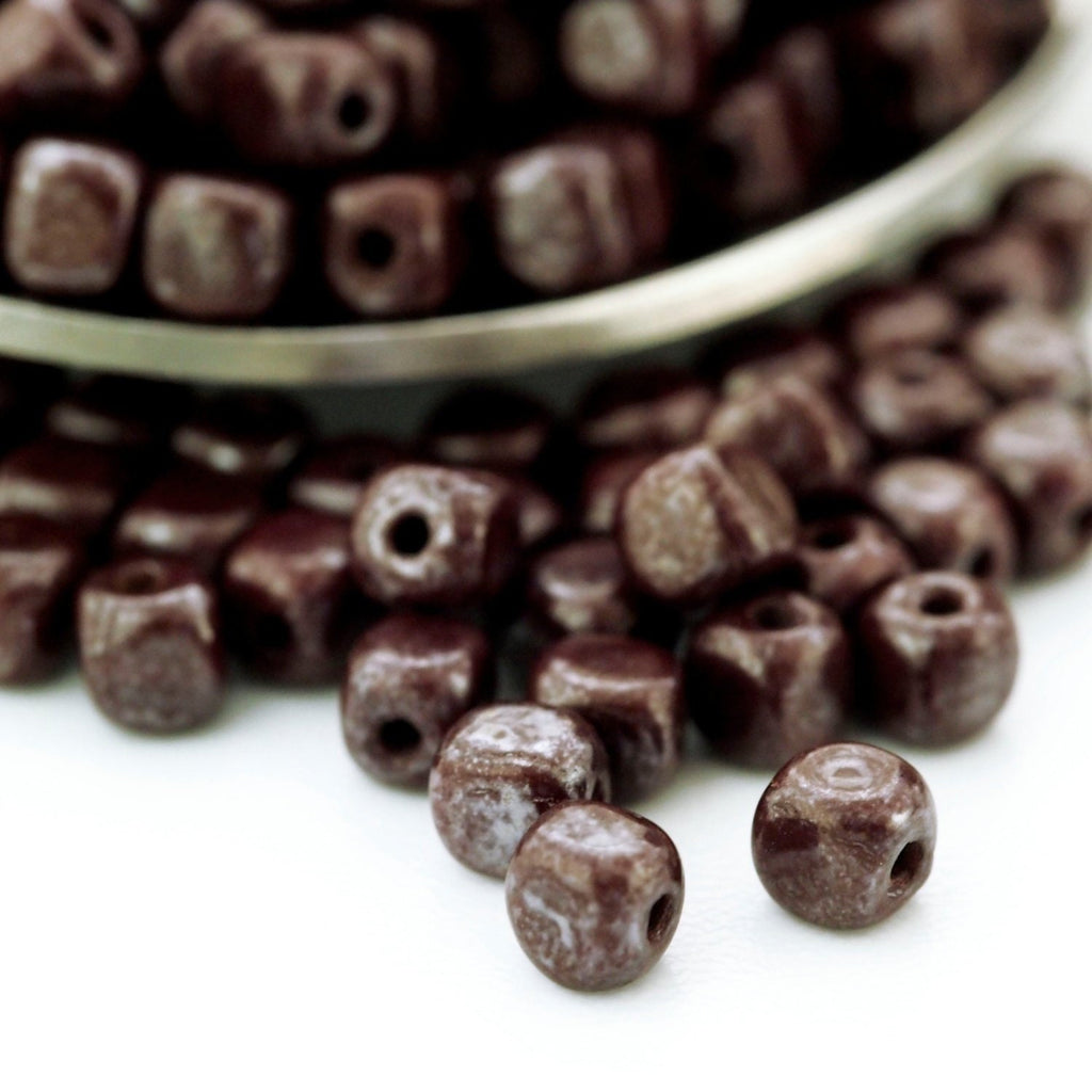 60 - 4mm Luster Opaque Brown Cube Czech Beads - 100% Guarantee