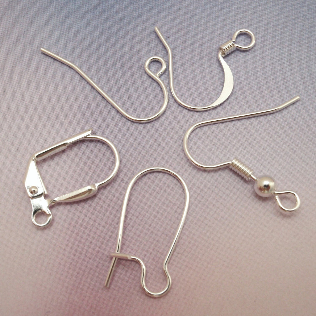 50 Pairs Ear Wires - Sample Pack of Lever Backs, Hoops, French and Kidney in Gold Plate, Silver Plate, Copper, Gunmetal or Antique Gold