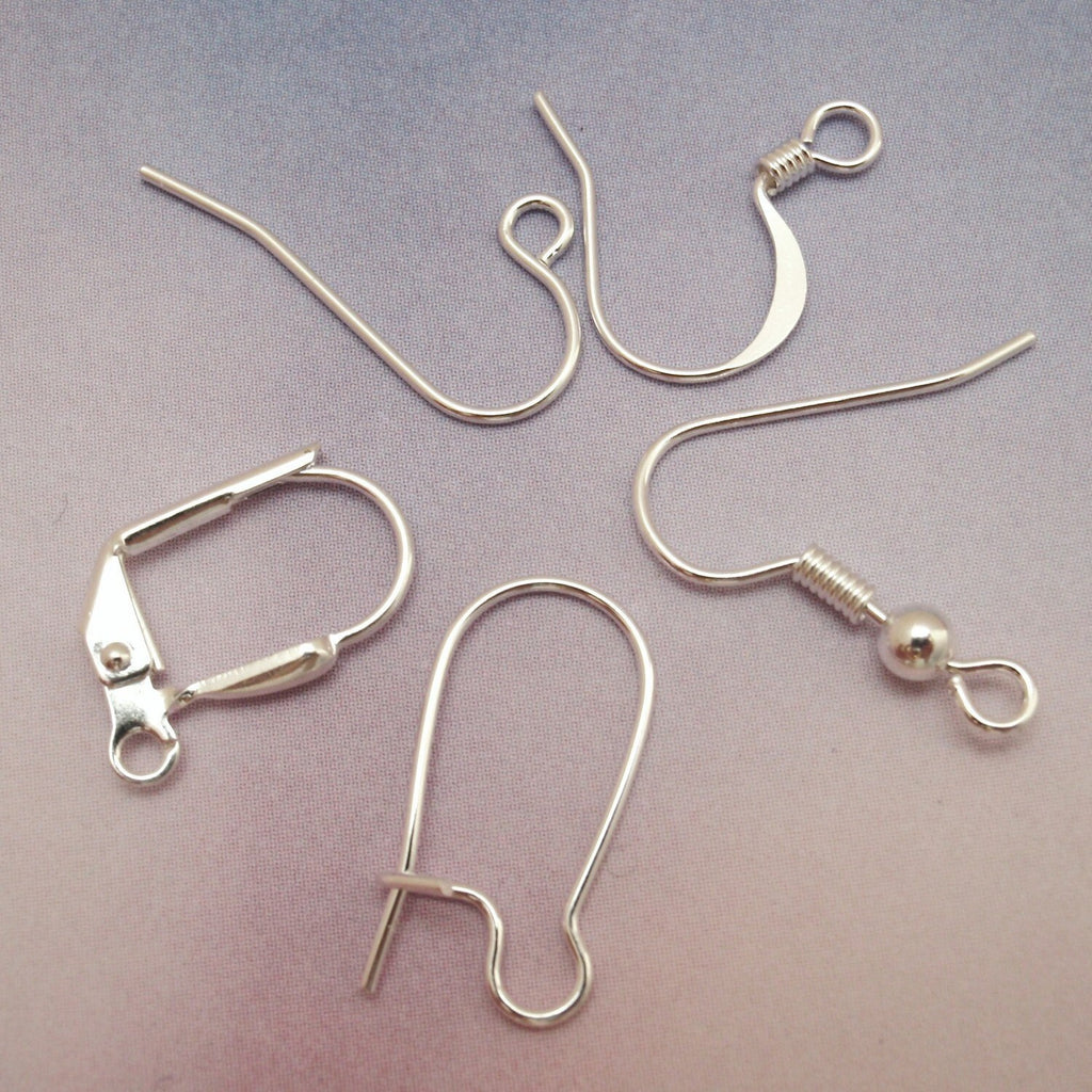 Ear Wires 50 Pairs Sample Pack of Lever Backs, Hoops, French and Kidney in Gold Plate, Silver Plate, Copper, Gunmetal or Antique Gold