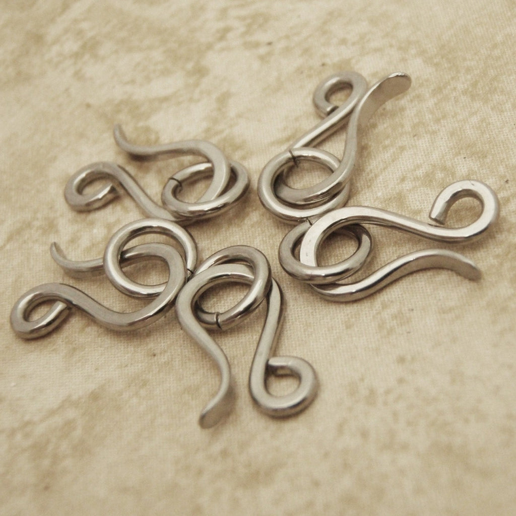 Stainless Steel Hook Clasp - 1 Hand Forged Medium 16mm X 10mm with Catch Ring