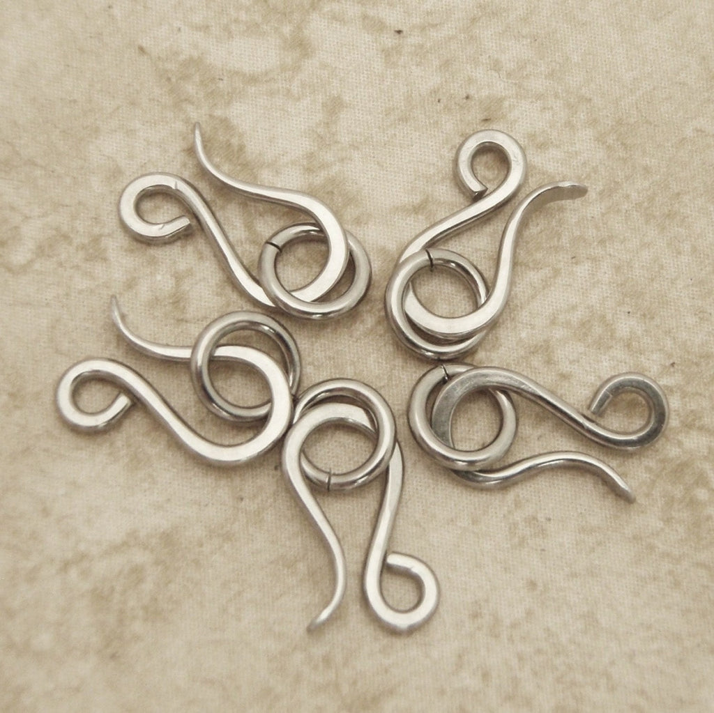 Stainless Steel Hook Clasp - 1 Hand Forged Medium 16mm X 10mm with Catch Ring