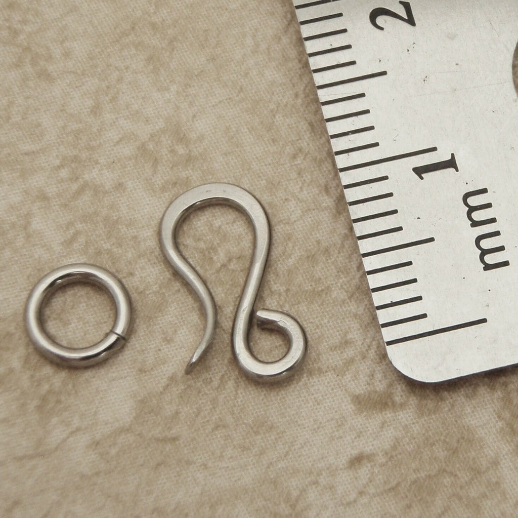 Stainless Steel Hook Clasp - 1 Hand Forged Medium 16mm X 10mm with Catch Ring