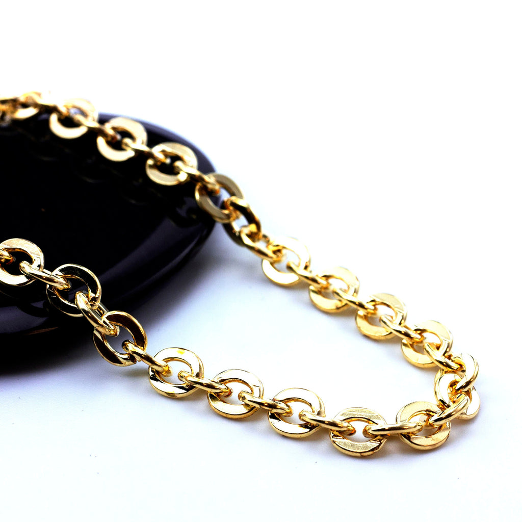 Solid Brass 6mm Links - Flat Oval Cable Chain - By the Foot or Finished with a Gold Plate Lobster Clasp - Made in the USA