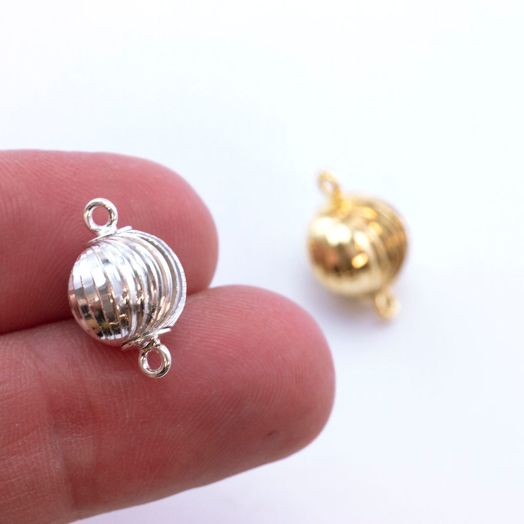 1 Magnetic Ornament Ball Clasp - 12mm X 6mm - Gold or SIlver Plate - 100% Guarantee