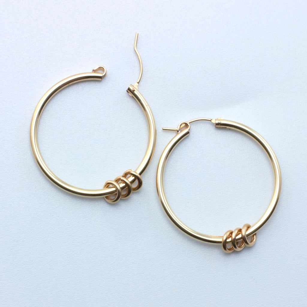 1 Pair Beading Hoop Earrings 14kt Gold Filled Hinged - 15mm, 22mm, 35mm Made in the USA