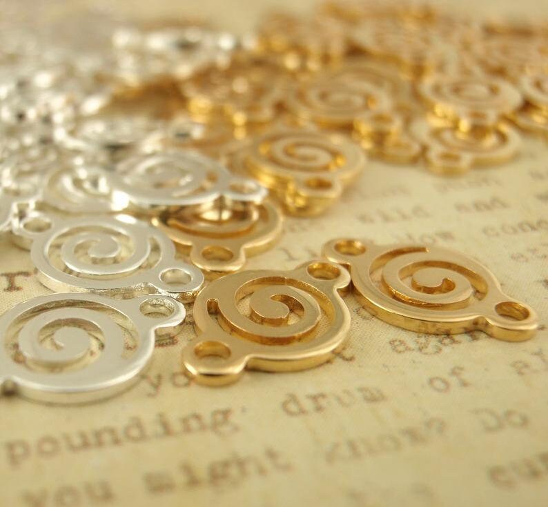 10 Swirly Circle Links - 10mm, 14mm, 17mm - Silver Plated or Gold Plated - 100% Guarantee
