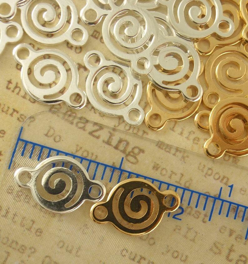 10 Swirly Circle Links - 10mm, 14mm, 17mm - Silver Plated or Gold Plated - 100% Guarantee