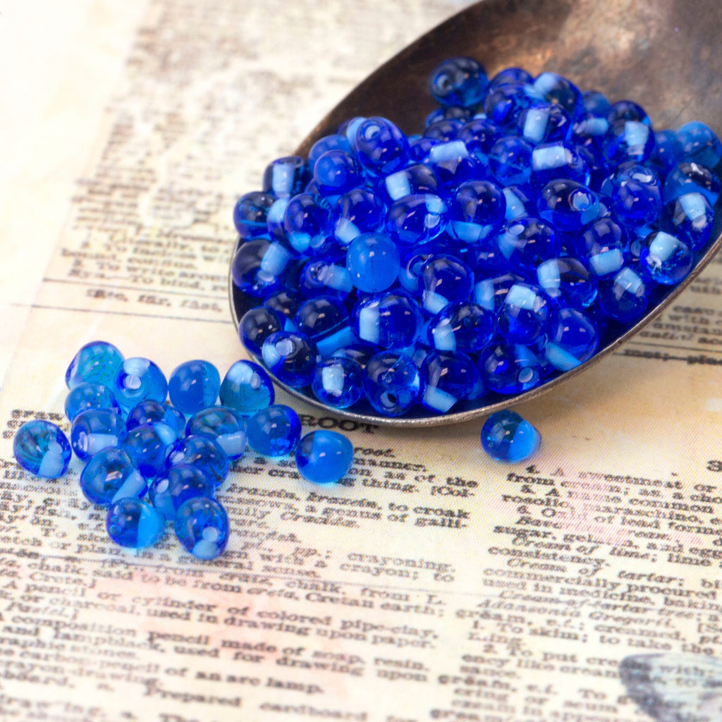 Sky Blue Lined Sapphire Miyuki Drop Glass Beads 3mm X 4mm
