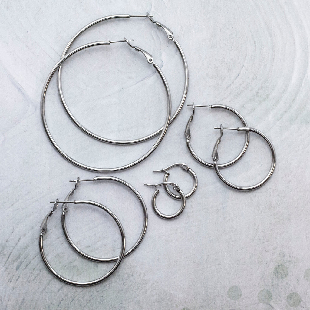 4 Pairs Surgical Steel Hinged Beading Hoops - 15.5mm, 30mm, 40mm, 50mm, and 60mm