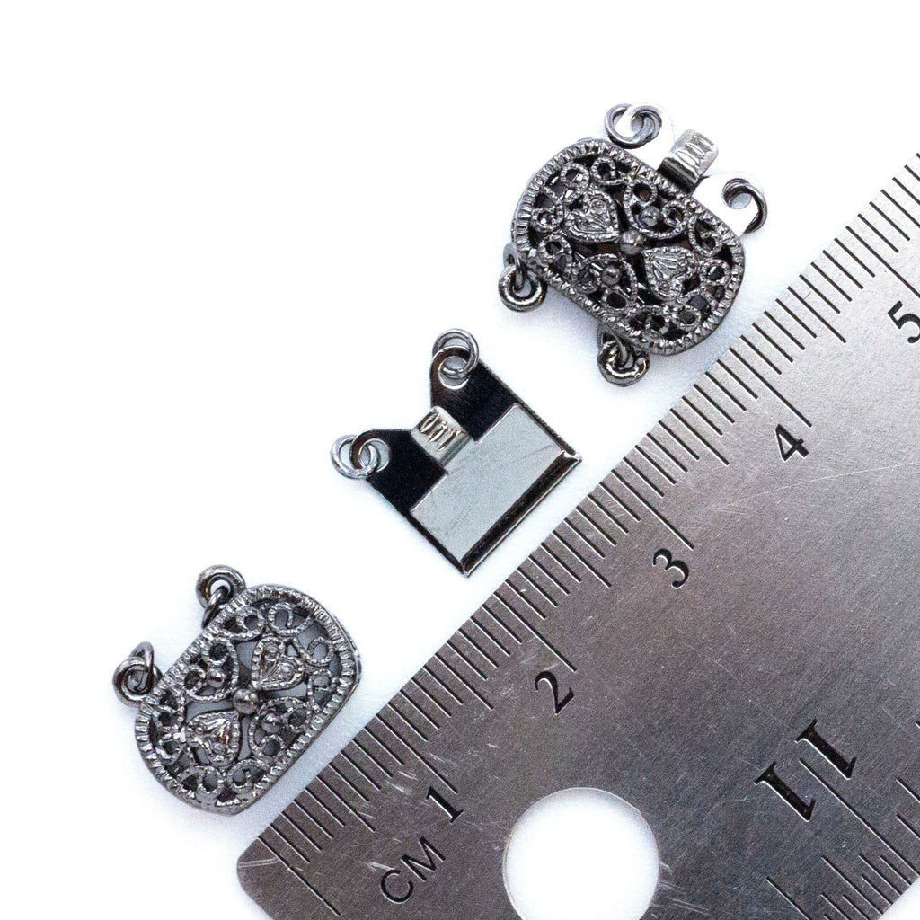 2 Strand Elegant Filigree Box Clasp - Gold Plate. Silver Plate. Gunmetal, Antique Gold, and Antique Silver