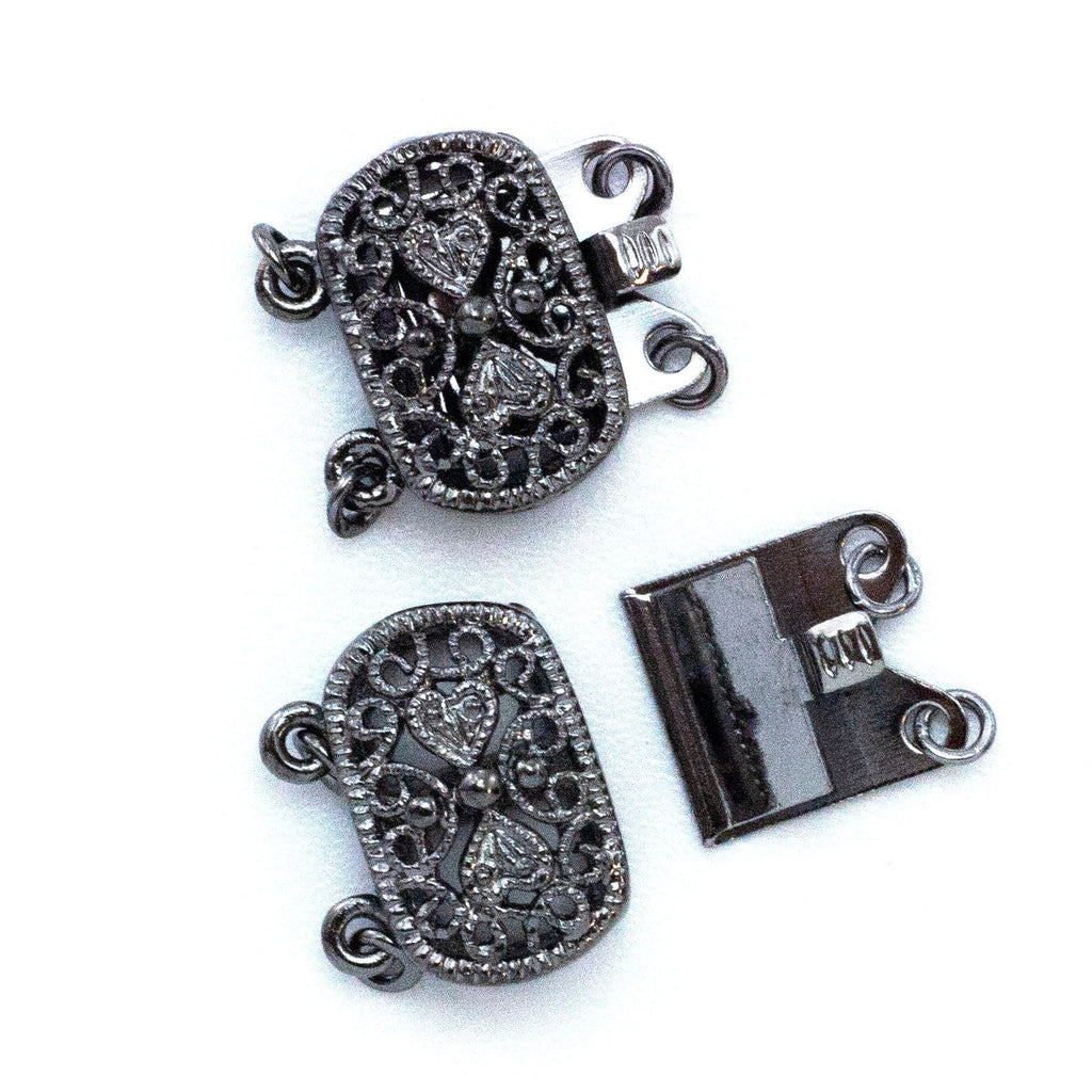 2 Strand Elegant Filigree Box Clasp - Gold Plate. Silver Plate. Gunmetal, Antique Gold, and Antique Silver