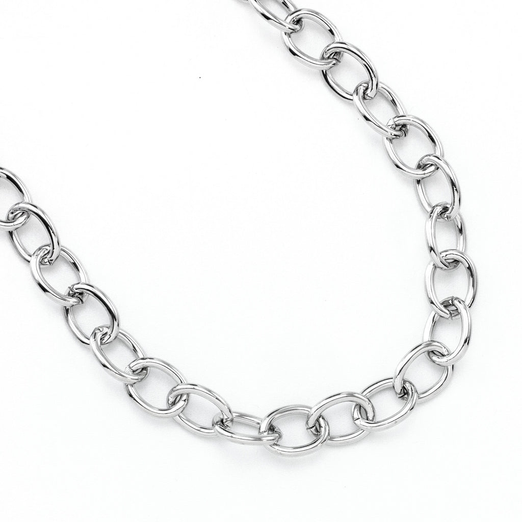 12mm Oval Cable Chain in Rhodium Plated Brass - By the Foot or Finished Necklace