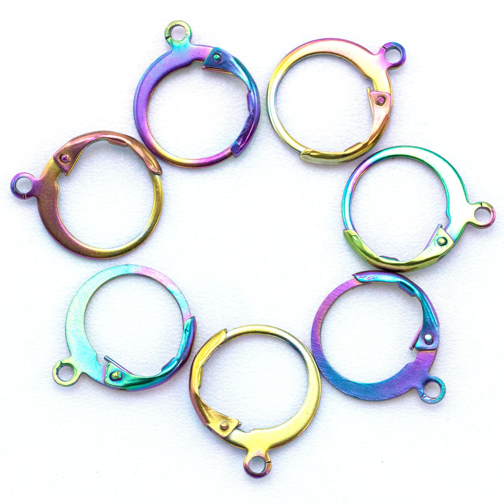 5 Pairs Round Leverback Ear Wires - Surgical Stainless Steel - Peacock Rainbow, Gold, Rose Gold, Silver