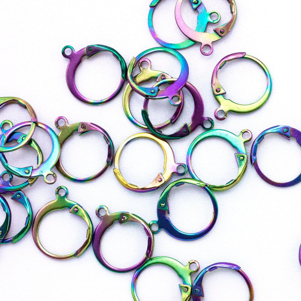 5 Pairs Round Leverback Ear Wires - Surgical Stainless Steel - Peacock Rainbow, Gold, Rose Gold, Silver