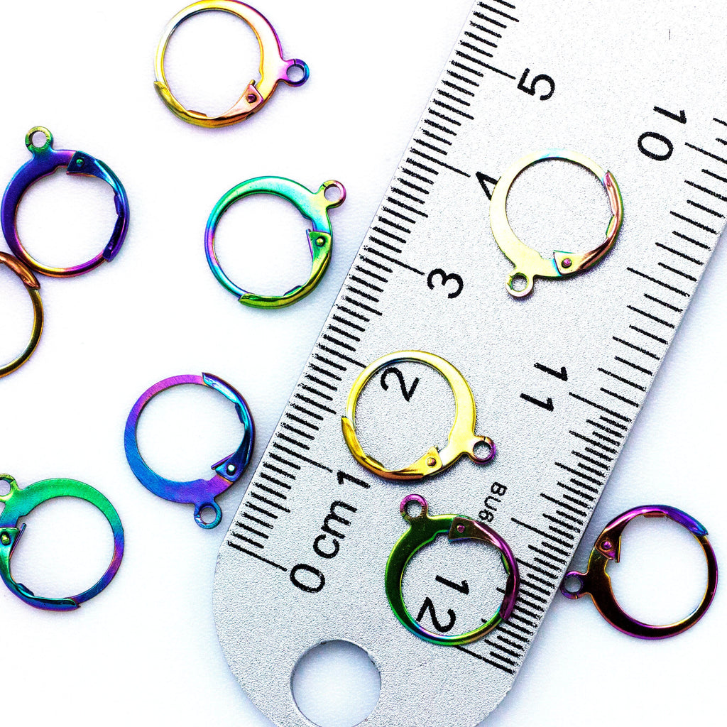 5 Pairs Round Leverback Ear Wires - Surgical Stainless Steel - Peacock Rainbow, Gold, Rose Gold, Silver