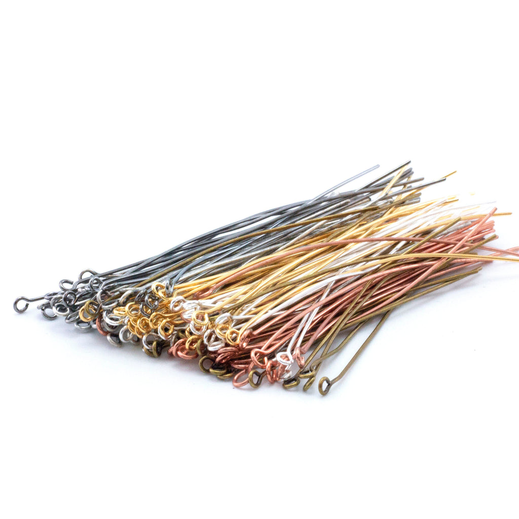 100 Eye Pins - Best Commercial Choice in Gold Plate, Silver Plate, Antique Gold, Antique Silver, Gunmetal in 21 and 24 gauge