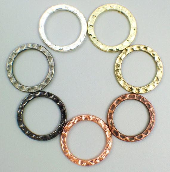 6 Hammered Round Link Components - 16mm - Silver Plate, Gold Plate, Antique Gold, Gunmetal, Copper, Antique Copper - 100% Guarantee