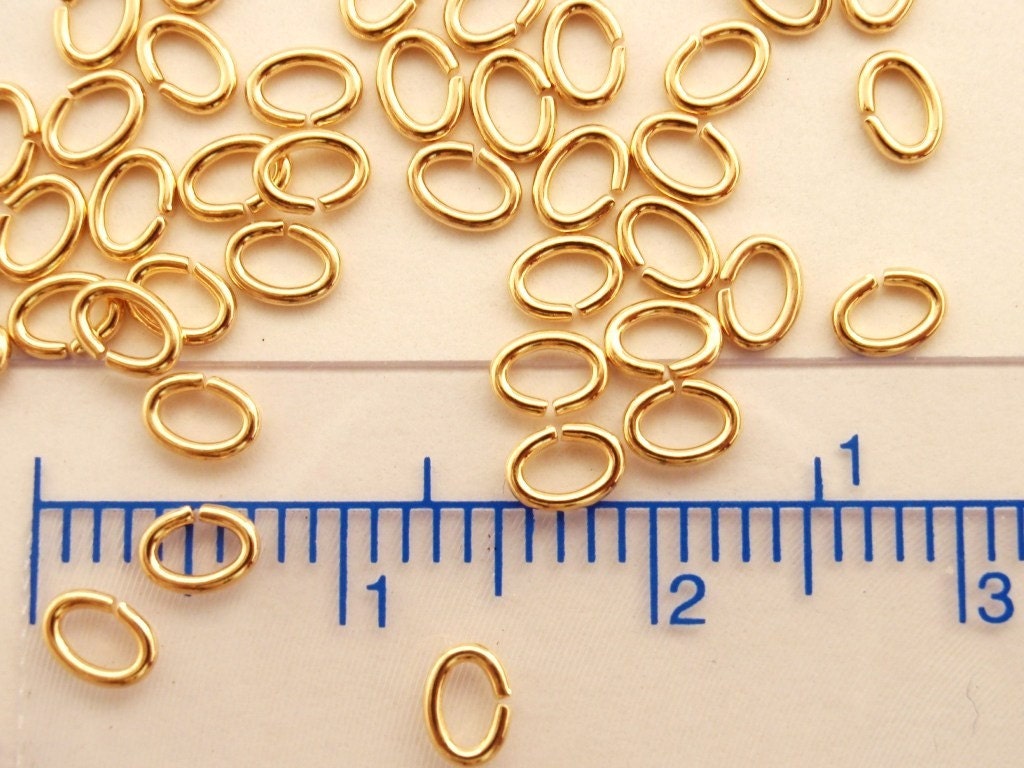 100 Gold Plated Brass Oval Jump Rings - 16, 18, 20, 22, 24 gauge - Best Commercially Made - You Pick Diameter - 100% Guarantee