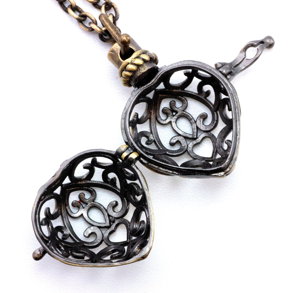 Filigree Heart Aromatherapy Locket in Antique Brass or Choose Finished Necklace