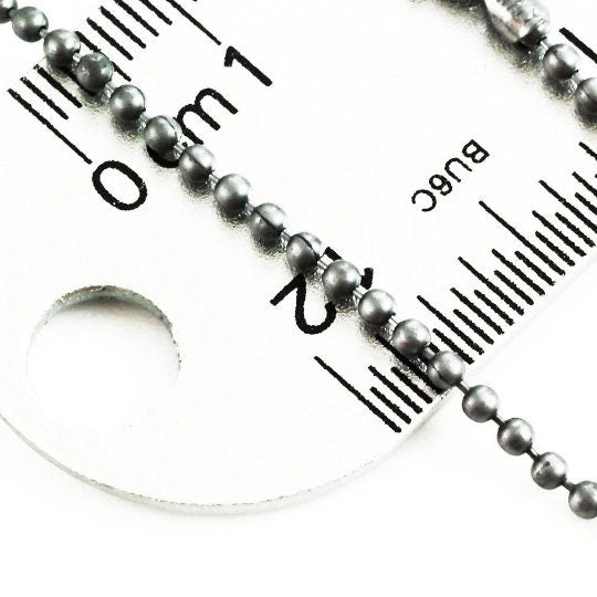 Sterling Silver Bead Chain - 2mm - By the Foot or Finished in Custom Lengths and Finishes - Bright, Antique or Black - Made in the USA