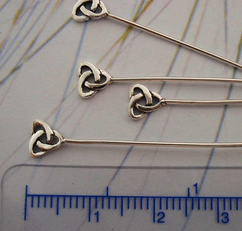 2 Sterling Silver Celtic Triangle Knot Head Pins - 20 gauge 2.25 inches