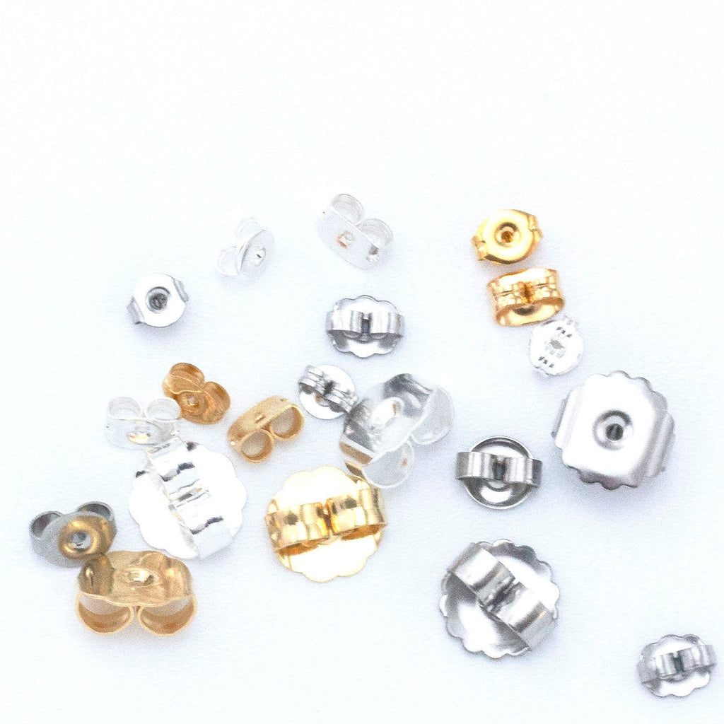 20 Pairs Hypoallergenic Surgical Steel Ear Nuts, Backs, Clutches - Small, Medium or Large - Natural Silver, Gold Plate, Silver Plate