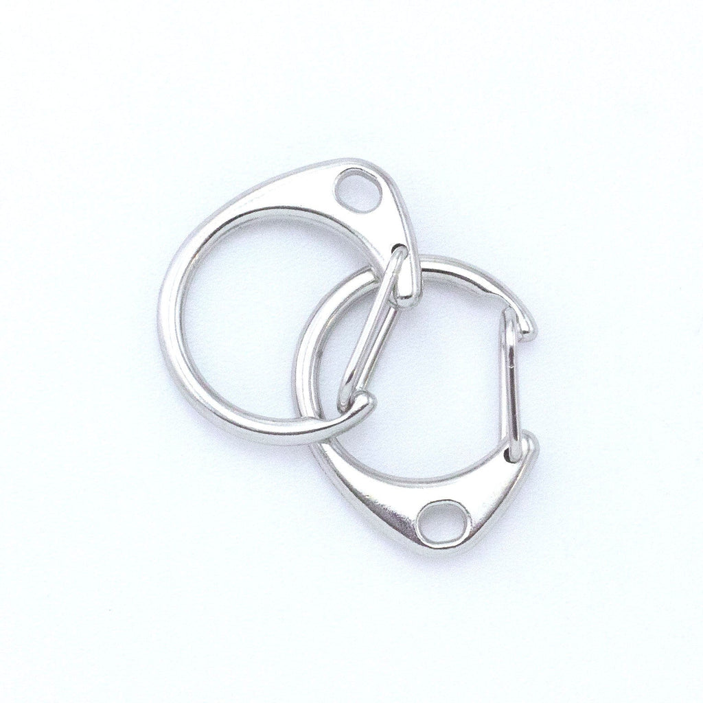 1 Rhodium Plated Round Clip Clasp - Triggerless - 27mm X 22mm