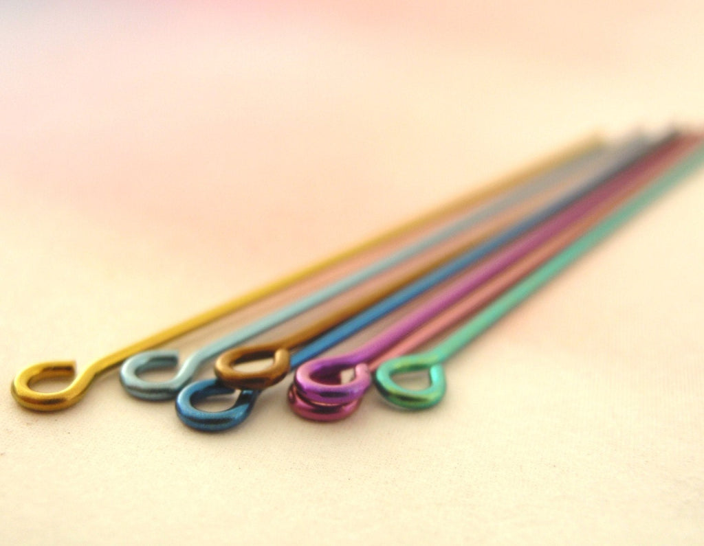 10 Niobium Eye Pins Anodized or Natural Silver 21 gauge 1 3/4 inch