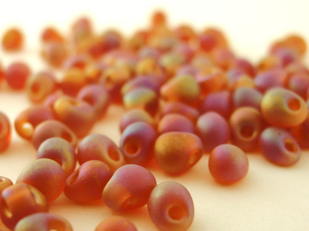 Matte Dark Topaz AB Glass Drop Beads - Perfect for Shaggy Bracelets and Earrings