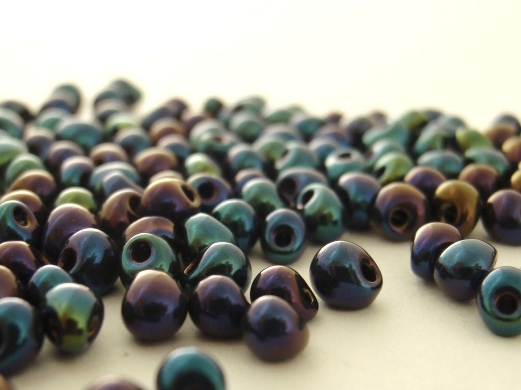 Metallic Dark Blue Iris Drop Beads - 4mm X 3mm Miyuki Glass Fringe